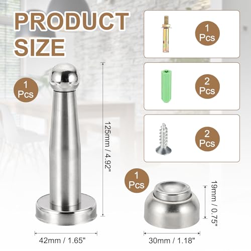 uxcell 4.9" Magnetic Door Stoppers, Wall Floor Mounted Magnetic Door Catch Holder, Stainless Steel Door Stops for Bedroom, Bathroom, Kitchen, Office, Silver - size: 4.9"