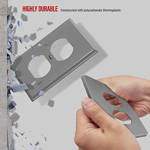 ENERLITES Duplex Wall Plates Kit, Home Electrical Outlet Cover, 1-Gang Standard Size, Unbreakable Polycarbonate Material, 8821-GY-10PCS, Gray, 10 Pack, Grey, 10 Count - color: Gray, size: Standard Size