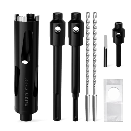 Diamond Core Drill Bit 2"(50mm) with Pilot Bit & Adapters (SDS Plus & Hex) – Upgraded Welded Segments, 8.6" Depth – for Concrete, Solid Brick, Hollow Brick, Masonry & More - size: (2"/50mm)