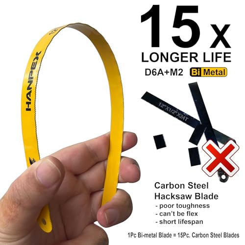 Hanpex 12in. High-Tension Hacksaw Frame with 24 TPI Bi-metal Blade, Hand Saw Suitable for Metal, wood, PVC, Carpentry - style: Hacksaw