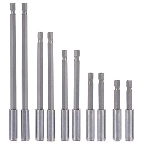 10-Pieces Magnetic Bit Holder Extension, 1/4 inch Hex Shank Heavy Duty Quick Release for Screws, Nuts, Drills, Handheld Drivers 50/60/75/100/150mm