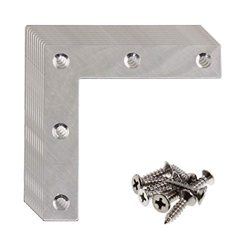 Stainless Steel L Shape Flat Corner Brace Bracket for Wood, Metal Fixing Joining Support Brace for Shelves, Furniture and Cabinet 10 Pack (80x80mm) - size: 80 x 80 mm