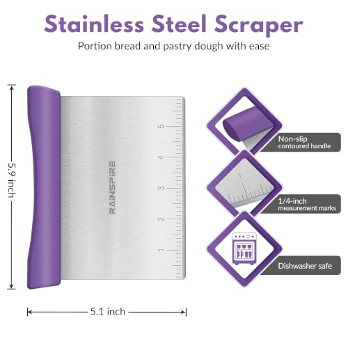 Multi-Purpose Stainless Steel Bench Scraper Dough Blender & Pastry Cutter - color: Purple