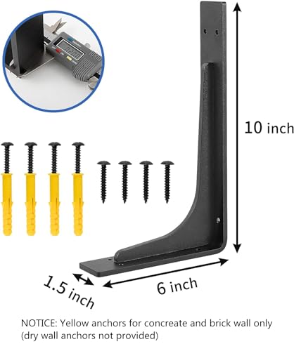 10"x 6"Shelf Brackets,L Shelf Brackets,max Load 300lbs, Vertical Angle, Premium Alloy Metal Heavy Duty Shelf Bracket, high Strength Mounting Hardware Included, Corner Brace Joint,Pack of 4. - size: 10 inch x 6 inch die-cast