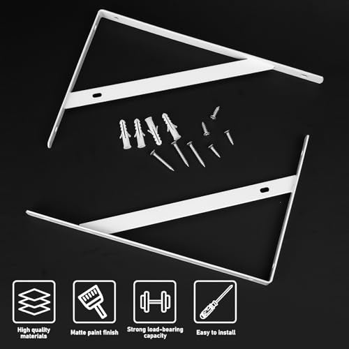 8 Pcs Heavy Duty Shelf Brackets, Floating Metal Shelf Brackets, L Shaped Shelves Support Angle Brackets for Heavy Duty Floating Shelves (9.84 x6.29 inch White) - size: 9.84 x 6.29 inch White