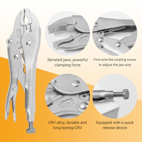 Locking Pliers Set, 2-Piece 7 Inch Curved Jaw and 6 Inch Long Nose