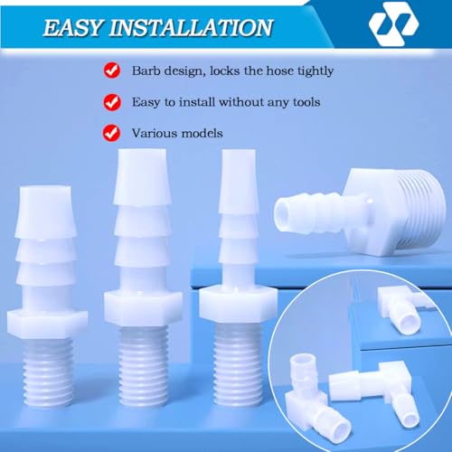75 Pcs 25-Size Plastic Hose Barb Fittings Assortment, Barb + NPT Male Thread Adapter Fittings, 90 Degree Elbow L Fitting, Barb Reducer, Plastic Joint Splicer and Union Adapters for Fuel, Gas, Liquid.