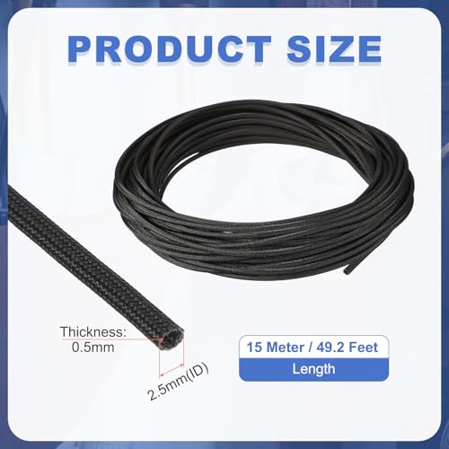 uxcell Insulation Cable Protector,2.5mm/0.10 Inch-15m/49 Feet High Temp Fiberglass Sleeve Black - color: Black, size: 2.5mm-15m