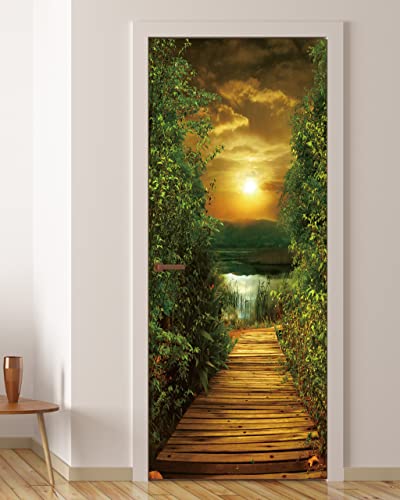 FLFK Door Decal Sticker - Lakeside Path,Peel and Stick Mural,Combined Size 36"x80",Split into 2 Pieces - color: Mt649, size: 36"x80"