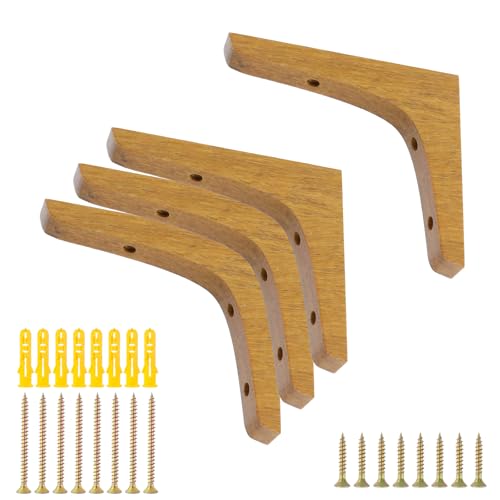 Antrader 4PCS Wooden Shelf Brackets,Solid Wall Mount Wood Shelf Bracket,Wood Triangle Bracket,L Shape Shelf Holders Include Mounting Screws,5.7 Inch x 4.8 Inch,Dark Brown - color: Dark Brown, size: 5.71"×4.84"×0.79",4pcs