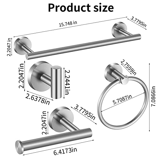 Bathroom Hardware Set 10 Pieces, Stainless Steel Towel Bar Set Includes 16 inch Towel Bar, Towel Hook, Towel Ring Toilet Paper Holder - color: Brushed Nickel-10pcs-16inch