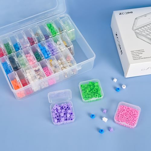 Bead Organizer, 60Pcs Small Clear Plastic Bead Storage Containers with Label, 2 Large Craft Storage Cases with Hinged Lid, Storage Box for Jewelry Making Diamond Art Bracelet Seed Screw Mini Parts - size: 2 Pack - 60 Pcs (2.16" x 2.16" x 0.78")