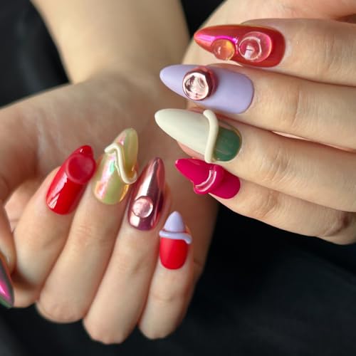 MAGLFELL Handmade Nails Press On Nails Almond Art False Nails Women's Nails Kit (Size S) - color: Pink, size: S