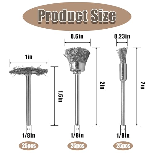 75Pcs Wire Brushes Set Steel Wire Brush Polishing Wheels Full kit 1/8" Shank Accessories for Rotary Tools