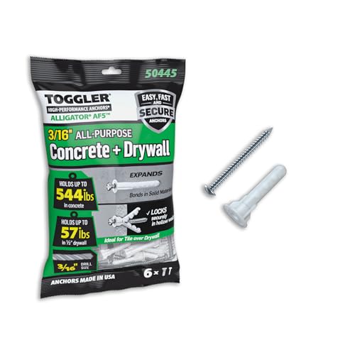 TOGGLER Alligator AF5 Wall Anchors with Screws, 3/16" Pack of 6 - size: 6 Pack w/ Screws