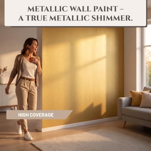 Metallic Wall Paint 67.62 fl oz - Antique Gold - Stunning Metallic Shine for Stylish Interiors, Easy to Apply, Water-Based, Perfect for Creative Wall Designs & DIY Projects - color: Antique Gold