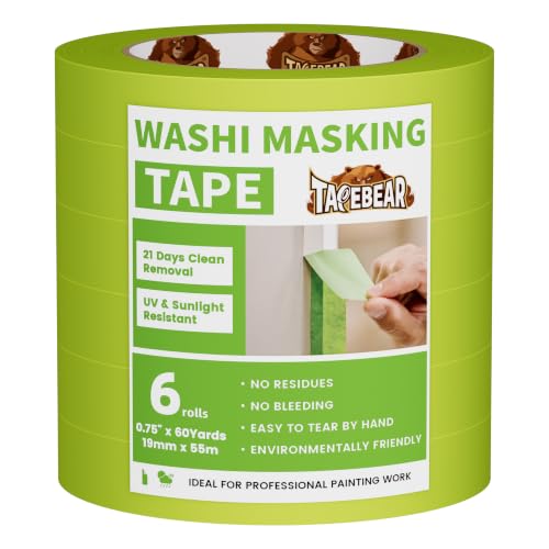 TAPEBEAR Green Washi Painters Tape 21-Days Clean Removal 0.75" x 60Yards - color: Green, size: 0.75" x 60Yard