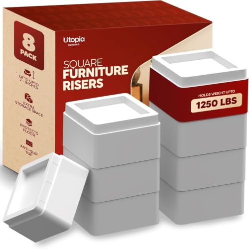 Utopia Bedding Adjustable Bed Risers 3 Inch, White, 8-Pack - color: White, size: 3 Inch (Pack of 8)