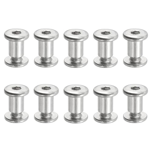 PATIKIL Hex Chicago Screws, 10 Set Binding Screw Posts M6 x 10 mm Connecting Hex Drive Socket Cap Bolt Nuts for Scrapbook Leather Belt Album Photo Furniture Repair, Silver - size: M6 x 10