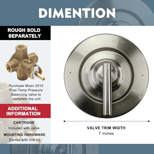 Modoo T2901BN Brushed Nickel Shower Lever Handle Trim Kit, Posi-Temp Valve, 1/2 in Sweat Inlet, NPT Outlet, 2 Ports, Globe Valve, Metal with Nickel Finish, Easy Installation, 1-Year Warranty - color: Brushed Nickel