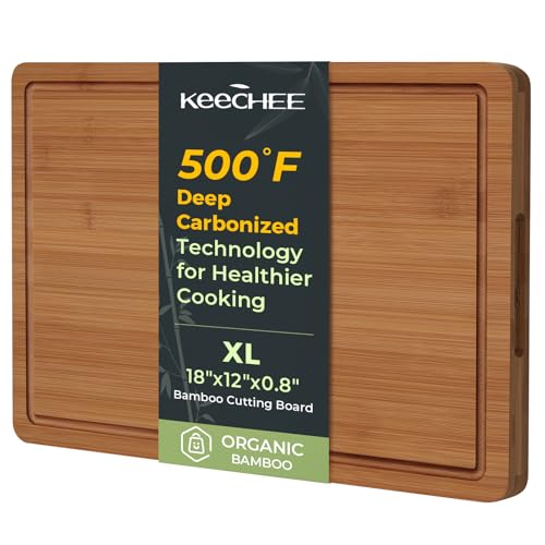 Keechee Charcuterie Board Carbonized Bamboo XL With Built-In Handles & Deep Juice Groove For Gourmet Chefs – XL (18x12) – Ideal For Meat & Cheese - color: Carbonized Bamboo (Brown), size: One Piece 18"
