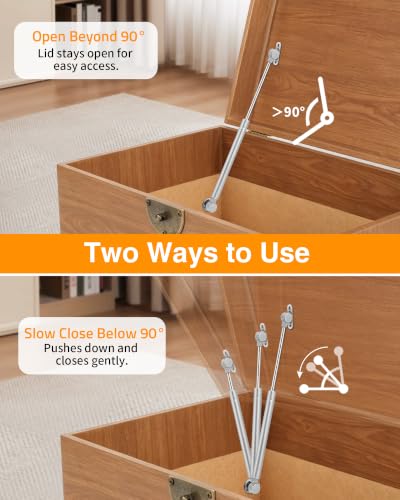 2 Pack Toy Box Hinges Soft Close 15 inch, 150N Gas Strut Slow Close Hinges - color: Silver