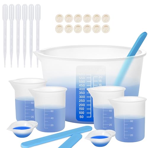 KISREL Silicone Measuring Cups for Resin, Resin Supplies with 600&100ml Cups, Resin Mixing Cups, Silicone Stir Sticks, Epoxy Mixing Cup - size: 600&100ml