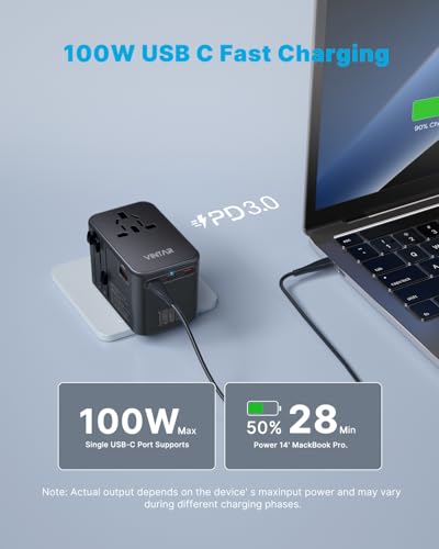 VINTAR Universal Travel Adapter 100W GaN, International Power Adapter - color: Black-100W