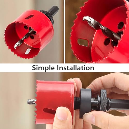 Greywolf 15 pcs Bi-Metal Hole Saw Set, M3 HSS Hole Saw Kit with 3/4"-2-1/2" (19-64mm) 9 pcs Hole Saw Blades, Boxed, with Arbor, Drill Bit, Hex Wrench, for Metal, Wood, Plastic - color: Red