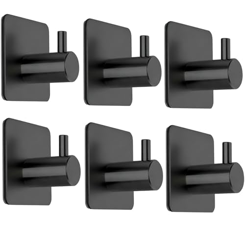 Fotosnow No Drill Black Adhesive Towel Hooks 15lbs Stick on Hooks - color: Black-6 Pack