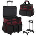 SCAVATA Rolling Cleaning Caddy Bag with Detachable Trolley, Large Cleaning Supplies Organizer with Wheels, Multi-Pocket Cleaning Cart with Adjustable Shoulder Strap for Housekeepers (Magenta) - color: Magenta