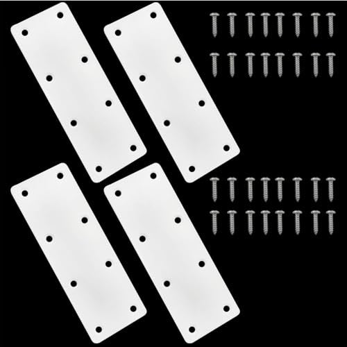 CHENJIN 4PCS 5.5x2 Inches White Stainless Steel Mending Plates Repair Reinforcement Metal Sheets Flat Heavy Duty Brackets for Wooden Beds Tables Chairs Drawers Fences and Cabinets
