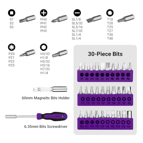 DEKOPRO 50 Piece General Household Hand Tool Kit with Plastic Toolbox Storage Case, All Purpose Home Tool Kit Includes Essential Tools for Office College Repairs - Purple - color: Purple-50pcs