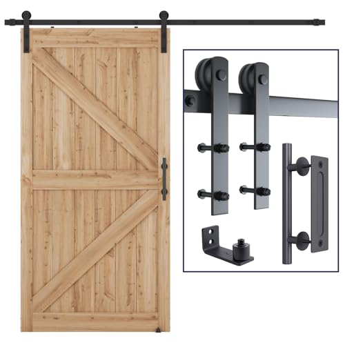 SMARTSTANDARD 8.2 FT Heavy Duty Sturdy Sliding Barn Door Hardware Kit,Black - size: 8.2 Feet