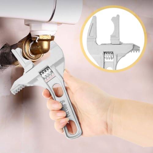 Adjustable Wrench, 6-70mm Large Opening Short Handle Wide Jaw, Aluminum Alloy Spanner Wrenches Shank Plumber, Mini Spanner for Bathroom, Washbasin, Tube Nut Disassembly(Silver)