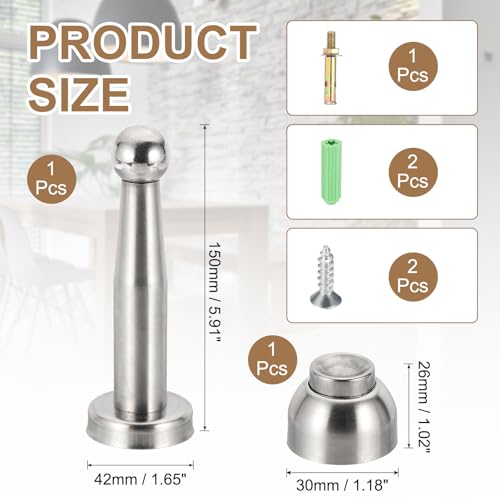 uxcell 5.9" Magnetic Door Stoppers, Wall Floor Mounted Magnetic Door Catch Holder, Stainless Steel Door Stops for Bedroom, Bathroom, Kitchen, Office, Silver - size: 5.9"