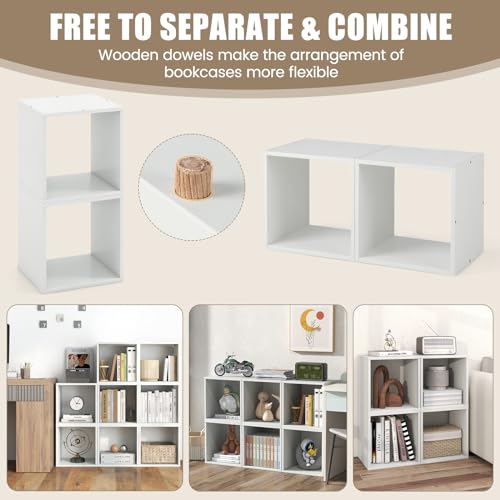 2 Stackable Cubes Bookcase, Wooden Cubby Storage Organizer - color: White