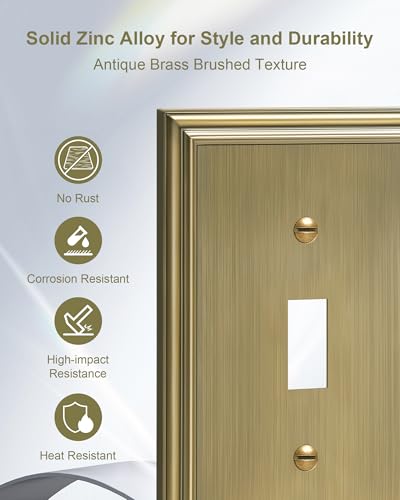 4-Pack Zinc Alloy Single Toggle Light Switch Cover Plate, Solid Wall Plate - color: Antique Brass, size: 1 Toggle 4PK