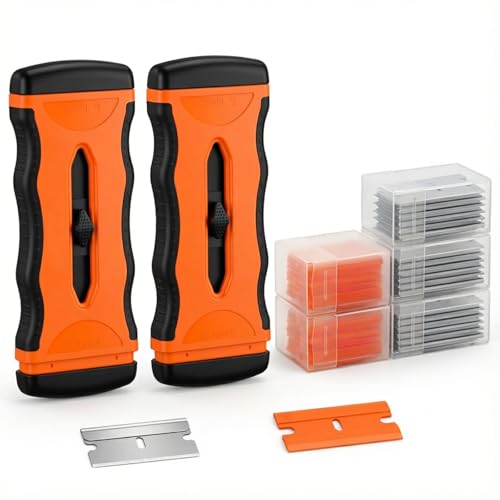 Mister Rui 2 Pack Razor Scraper, 20 Blades, Retractable, Multi-Surface - color: 2 Retractable Orange