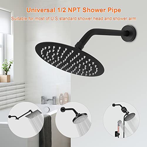 Shower Arm with Flange and Teflon Tape, Wall Mounted Shower Pipe 304 Stainless Steel Extension Arm for Fixed Shower Head & Handheld (10 Inch, Matte Black) - color: Matte Black, style: 10 Inch