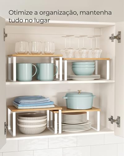 SONGMICS Cabinet Organizer Shelf, Set of 2 Spice Rack, Kitchen Storage - color: Cloud White + Natural Beige, size: 11.7"w