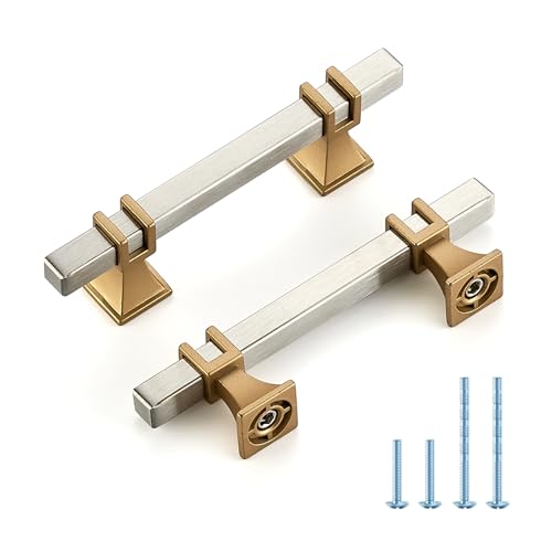 HOME EDIT Brushed Nickel&Gold Pulls Cabinet Handles 3 Inch 5 Pack - color: Brushed nickel and gold, size: 3 In Hole Center
