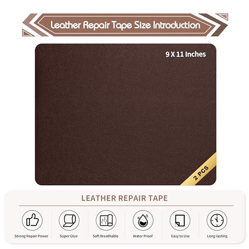 KING MOUNTAIN Leather Repair Patch,2 Packs 9 x 11 Inches self Adhesive Leather Repair Tape for Damaged Leather Furniture, Sofa Seating,Car Seats, Leather Goods（Coffee Brown） - color: Coffee Brown, size: 9" x 11"