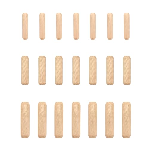 Quacc 21 PCS Wooden Dowels Assorted Set, M6 M8 M10 Hard Wood Pegs Grooved Fluted Woodwork Pins Wooden Plugs for Screw Holes Furniture DIY Craft Carpentry