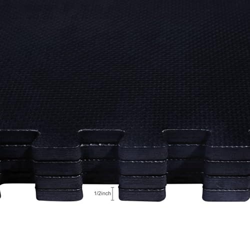BalanceFrom Puzzle Exercise Mat 1/2-inch Thick, EVA Interlocking Foam Floor - color: Black, style: 1/2" Thick, 24 Square Feet