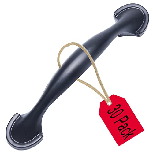 30 Pack 3 Inch (76mm) Hole Center Cabinet Handles Matte Black Cabinet Pulls, Kitchen Cabinet Handles Stainless Steel Black Kitchen Handles for Cabinets and Drawers