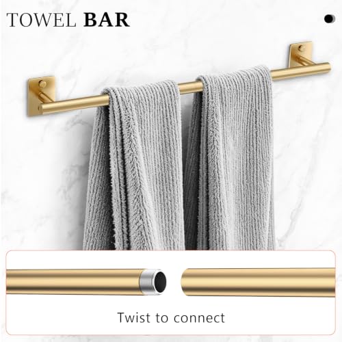 5 Pieces Bathroom Hardware Set Brushed Gold Towel Bar Set Stainless Steel Towel Racks for Bathroom Wall-Mounted 23.6 inch - color: Brushed Gold