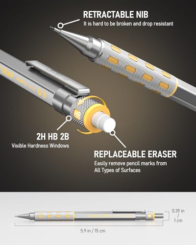 Nicpro Blocky Gear 0.9 mm Mechanical Pencils Set in Case, 3 Pack - style: 0.9mm