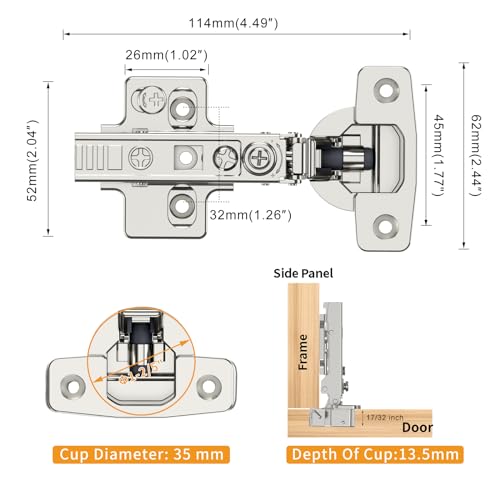 Chibery 10 Pack Frameless Full Overlay Soft Close Concealed European Hinges, Self Closing Satin Nickel, 105 ° Open Angle 4D Adjustment, Speed Control, Clip On, Stainless Steel for Cabinet Door - size: Full Overlay