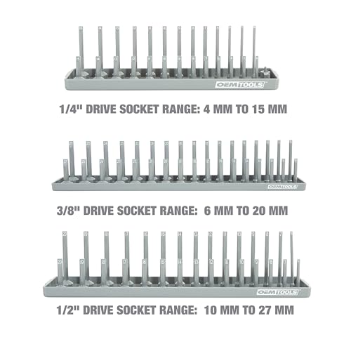 OEMTOOLS 22413 6-Pc SAE & Metric Socket Tray Set for Sizes 1/4", 3/8”, 1/2" - color: Red/Grey